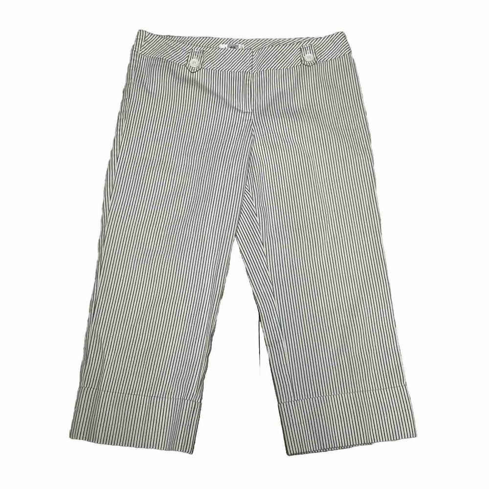 Ann Taylor Loft Marisa Trouser Pants Womens 6P Green White Striped Cropped